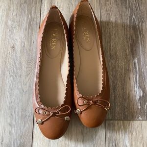 Lauren Ralph Lauren Brown Leather Scalloped Size 7 Ballet Flats